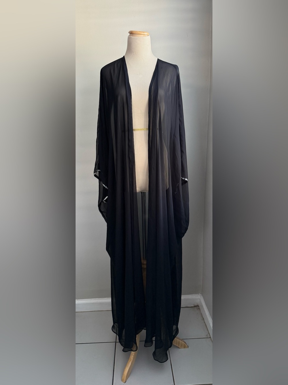 Black Sheer Chiffon Duster Kimono